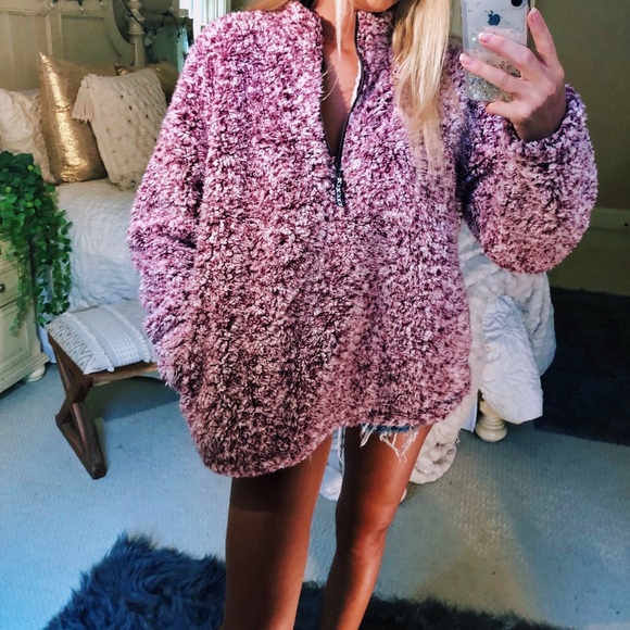 Jackets & Blazers - maroon frosted tip sherpa pullover